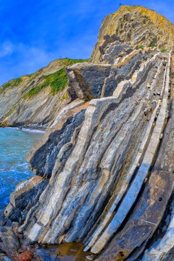 Flysch, Flysch Cliffs, Bask Sahili UNESCO Global Geopark Ağı, Avrupa Geopark Ağı, Zumaia, Guipuzcoa, Bask Ülkesi, İspanya, Avrupa