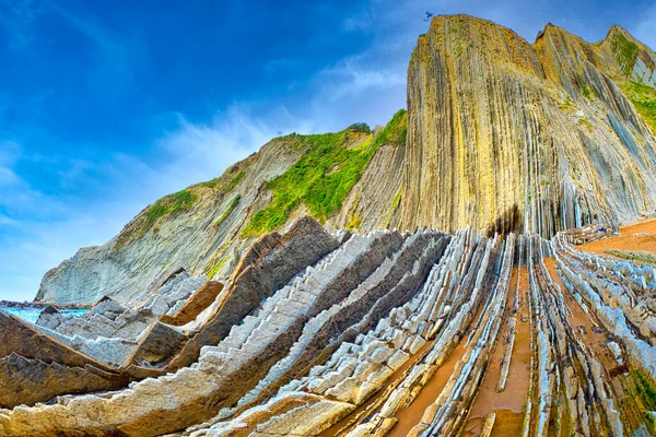 Strati Fortemente Inclinati Flysch Scogliere Flysch Costa Basca Geoparco Globale — Foto Stock