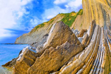 Flysch, Flysch Cliffs, Bask Sahili UNESCO Global Geopark Ağı, Avrupa Geopark Ağı, Zumaia, Guipuzcoa, Bask Ülkesi, İspanya, Avrupa