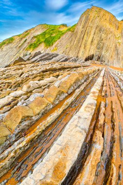 Flysch, Flysch Cliffs, Bask Sahili UNESCO Global Geopark Ağı, Avrupa Geopark Ağı, Zumaia, Guipuzcoa, Bask Ülkesi, İspanya, Avrupa