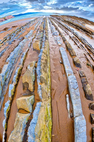 Steely Tilted Layers Flysch Flysch Cliffs Basque Coast Unesco Global — 스톡 사진