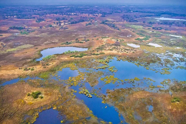 Letecký Pohled Okavango Mokřady Okavango Travnaté Porosty Okavango Delta Unesco — Stock fotografie