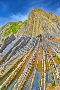 Flysch, Flysch Cliffs, Bask Sahili UNESCO Global Geopark Ağı, Avrupa Geopark Ağı, Zumaia, Guipuzcoa, Bask Ülkesi, İspanya, Avrupa