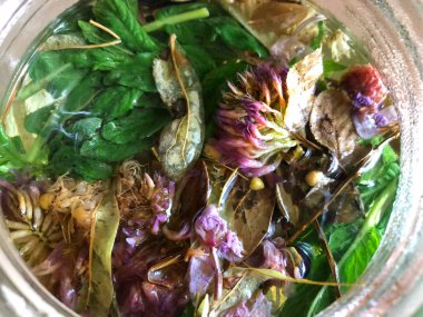 cam bir kavanozda nane ile bitkisel çay