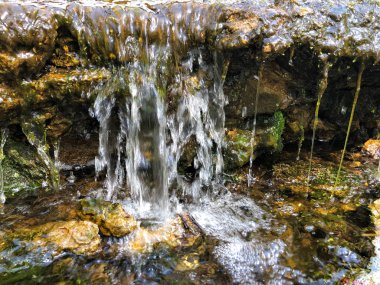 güneşli bir günde kayalar üzerinde mini şelale