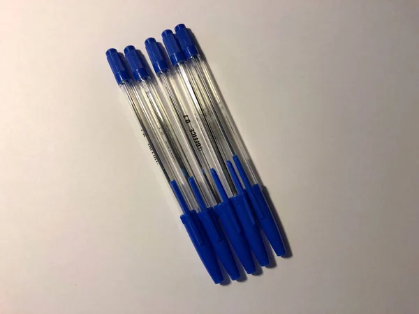 Blue ballpoint pen isolated on white background — Stock Photo, Image