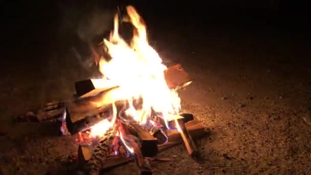 Feu Camp Avec Fumée Isolé Sur Fond Noir — Video