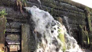 Şelale, ağaçlardan ve kayalardan yapılmış bir baraja çarpıyor.