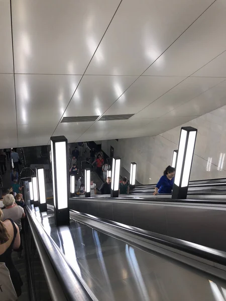 Lights on the escalator in the subway — Stock Photo, Image