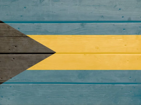 Bahamas Flagge Auf Holzplanken Hintergrund Gemalt Gebürstete Natürliche Licht Geknotete — Stockfoto