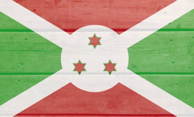 Ahşap zemine Burundi bayrağı boyanmış. Fırçalanmış doğal ışık düğümlü ahşap tahta doku. Burundi 'nin tahta desenli arka plan bayrağı