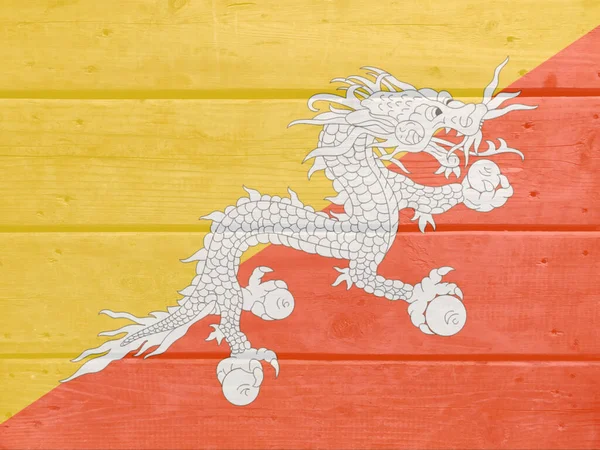 Flaga Bhutanu Malowana Tle Drewnianej Deski Szczotkowane Naturalne Światło Wiązane — Zdjęcie stockowe