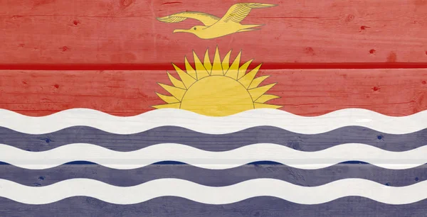 Bandeira Kiribati Pintada Sobre Fundo Prancha Madeira Luz Natural Escovado — Fotografia de Stock