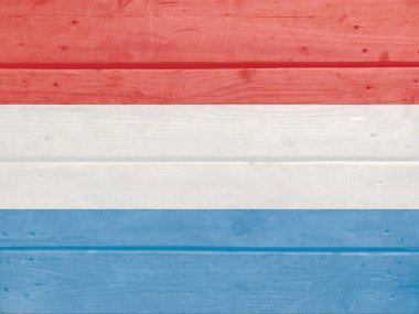 Ahşap zemin üzerine Lüksemburg bayrağı boyanmış. Fırçalanmış doğal ışık düğümlü ahşap tahta doku. Lüksemburg 'un ahşap desenli arka plan bayrağı