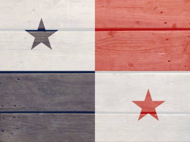 Tahta zemine panama bayrağı boyanmış. Fırçalanmış doğal ışık düğümlü ahşap tahta doku. Panama 'nın ahşap desenli arka plan bayrağı
