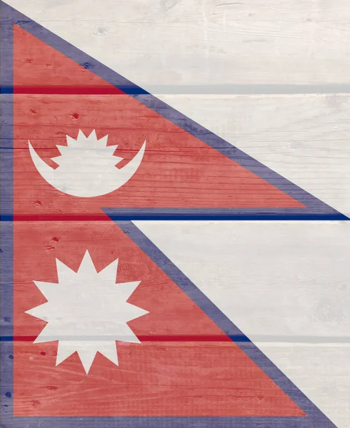 木板の背景にネパール国旗が描かれている 自然光をブラッシング木製の板の質感を結びました ネパールの木の質感の背景フラグ — ストック写真