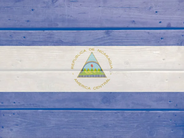 Bandeira Nicarágua Pintada Fundo Prancha Madeira Luz Natural Escovado Atado — Fotografia de Stock
