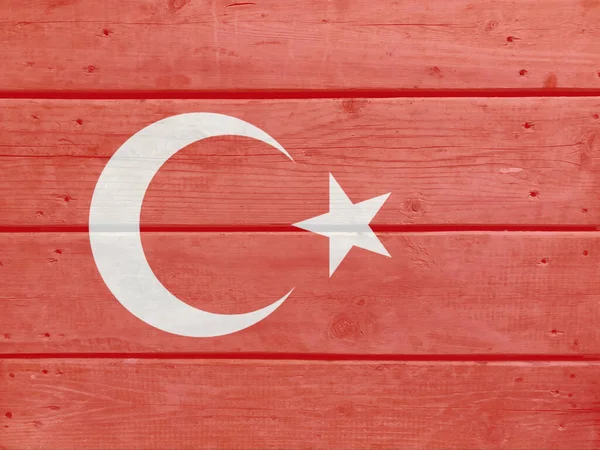 Turkije Vlag Geschilderd Houten Plank Achtergrond Geborsteld Natuurlijk Licht Geknoopte — Stockfoto