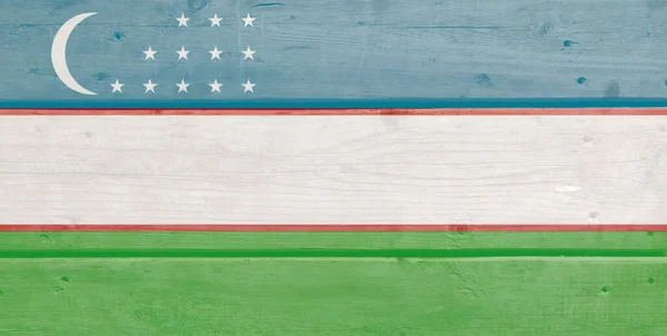 Bandiera Uzbekistan Dipinta Sfondo Assi Legno Spazzolato Naturale Luce Annodato — Foto Stock