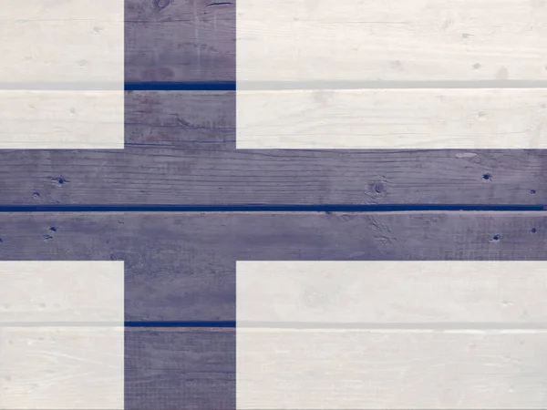 Finland Flag Painted Wood Plank Background Brushed Natural Light Knotted — Stock Photo, Image