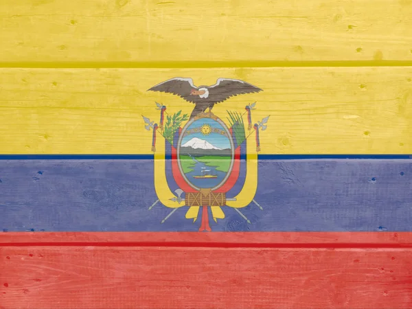 Ecuador Flagga Målad Trä Planka Bakgrund Borstad Naturlig Ljus Knuten — Stockfoto