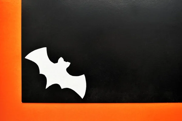 白纸蝙蝠躺在橙色和黑色的背景上 — 图库照片