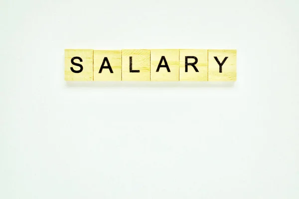 Word Salary Wooden Blocks Lettering Top White Background Top View — Stock Photo, Image