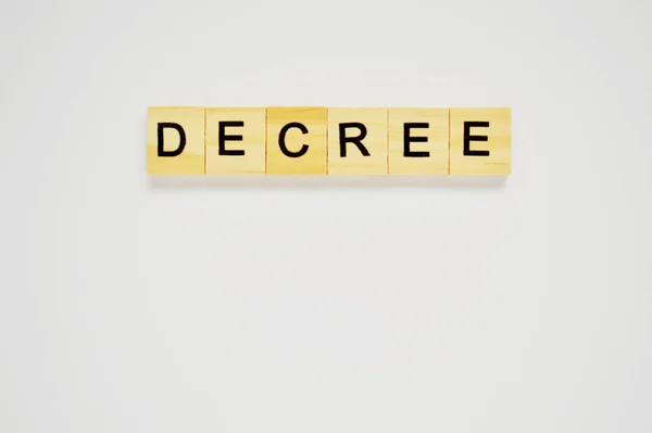 Wortdekret Holzblöcke Mit Schriftzug Auf Weißem Hintergrund Ansicht Von Holzblöcken — Stockfoto
