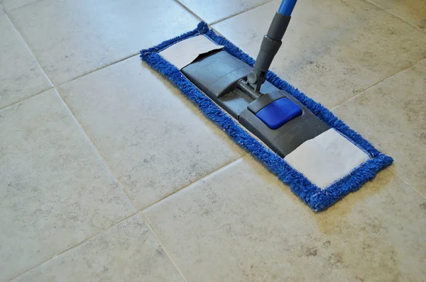 Closeup Cleaning Ceramic Floor Mop — Stock Photo, Image