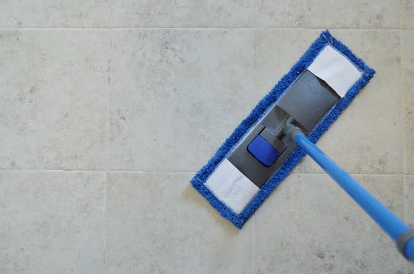 Closeup Cleaning Ceramic Floor Mop — Stock Photo, Image