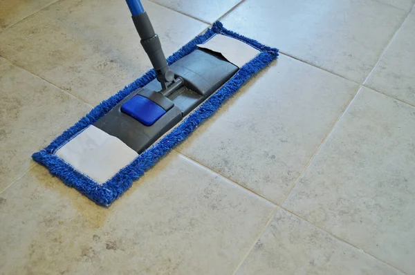 Closeup Cleaning Ceramic Floor Mop — Stock Photo, Image