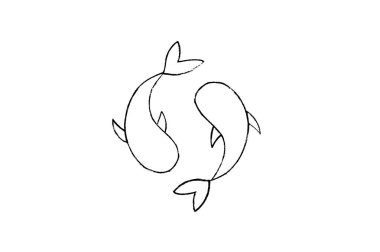 Siyah-beyaz tarzında iki balık. İkiz balık yin yang konsepti. Dövme, logo, amblem ve tasarım elementi.