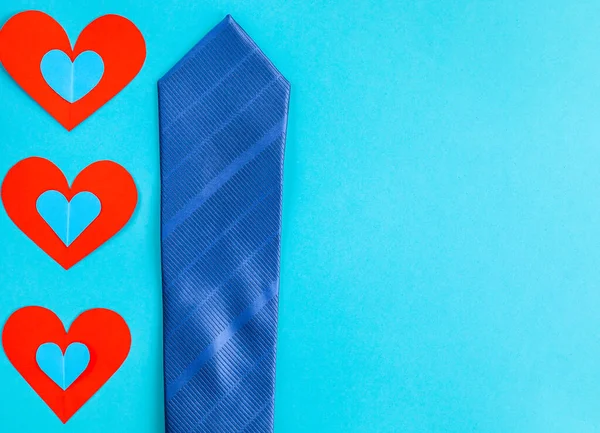 Blue Tie Red Hearts One Blue Tie Red Hearts Lies — Stock Photo, Image