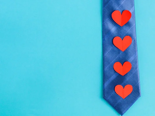 Blue Tie Red Hearts One Blue Tie Red Hearts Entire — Stock Photo, Image