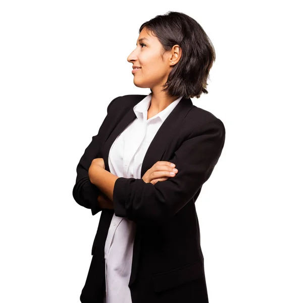 Mixed Race Businesswoman Arms Crossed — Stock Photo, Image