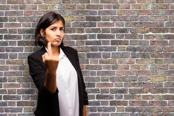 Mixed Race Businesswoman Showing Middle Finger — Stock Photo, Image