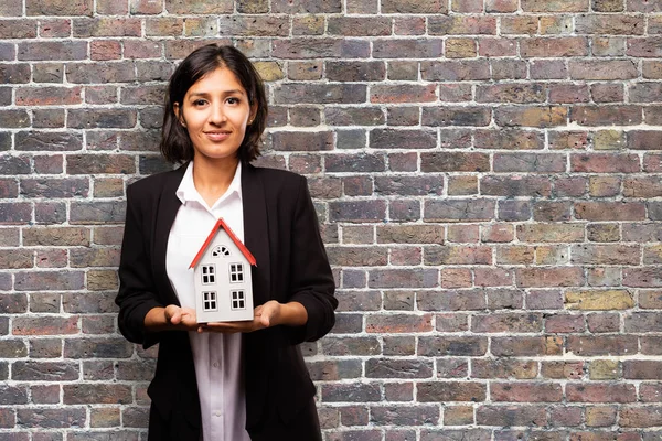 Latin Business Woman Holding House — Stock Photo, Image