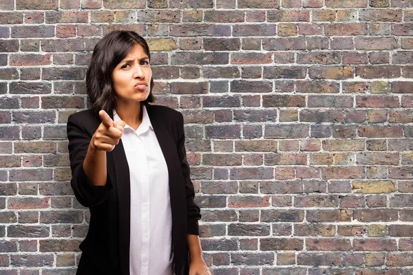 Latin Business Woman Pointing Front — Stock Photo, Image