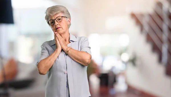 Beautiful Senior Woman Biting Nails Nervous Very Anxious Scared Future — Stock Photo, Image