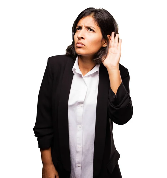 Mujer Negocios Latina Escuchando — Foto de Stock