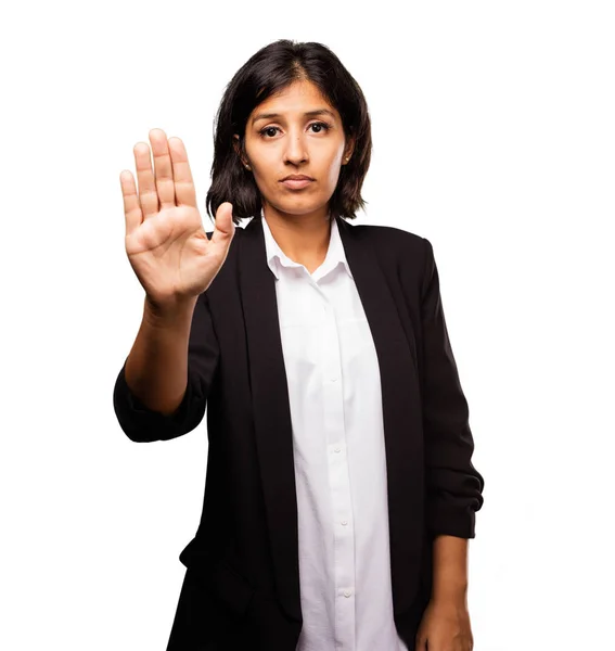 Latina Mujer Negocios Haciendo Stop Gesture — Foto de Stock
