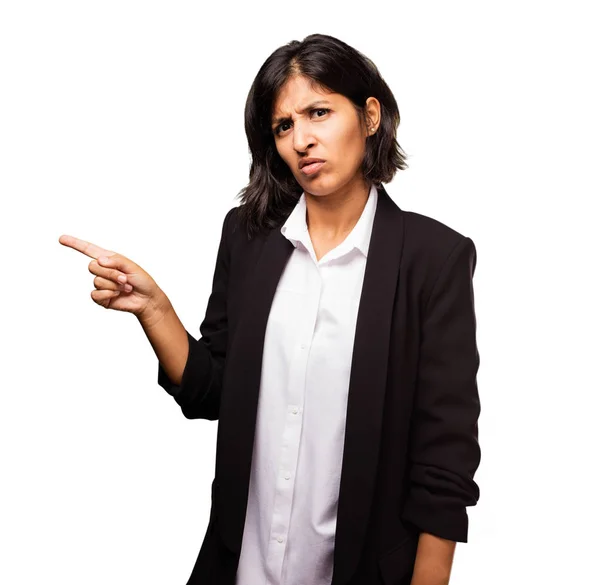 Latin Business Woman Pointing Space — Stock Photo, Image