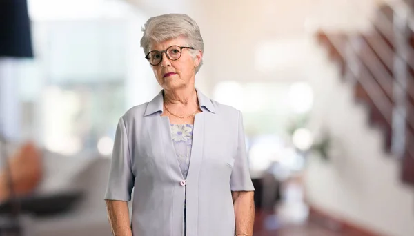 Beautiful Senior Woman Worried Overwhelmed Forgetful Realize Something Expression Shock — Stock Photo, Image