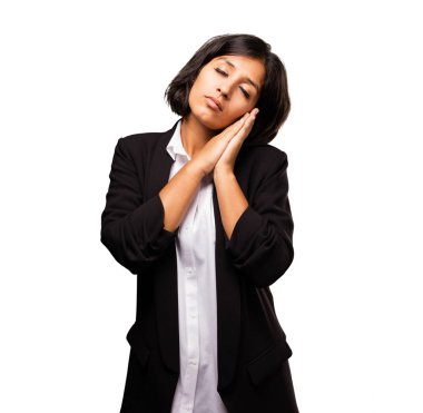 latin iş kadını uyuyan jest yapıyor