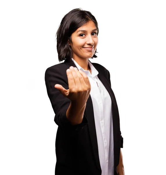 Latin Business Woman Inviting Someone — Stock Photo, Image