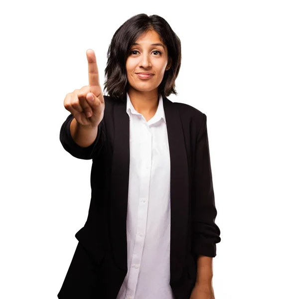 Latin Business Woman Doing Number One Gesture — Stock Photo, Image