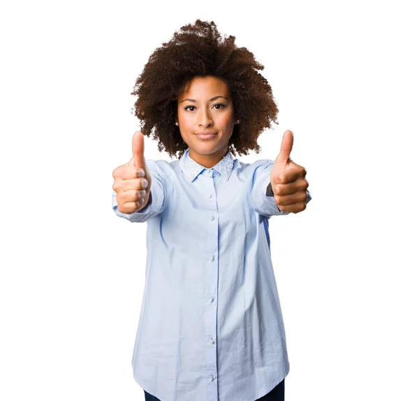 Joven Negro Mujer Haciendo Bien Gesto — Foto de Stock