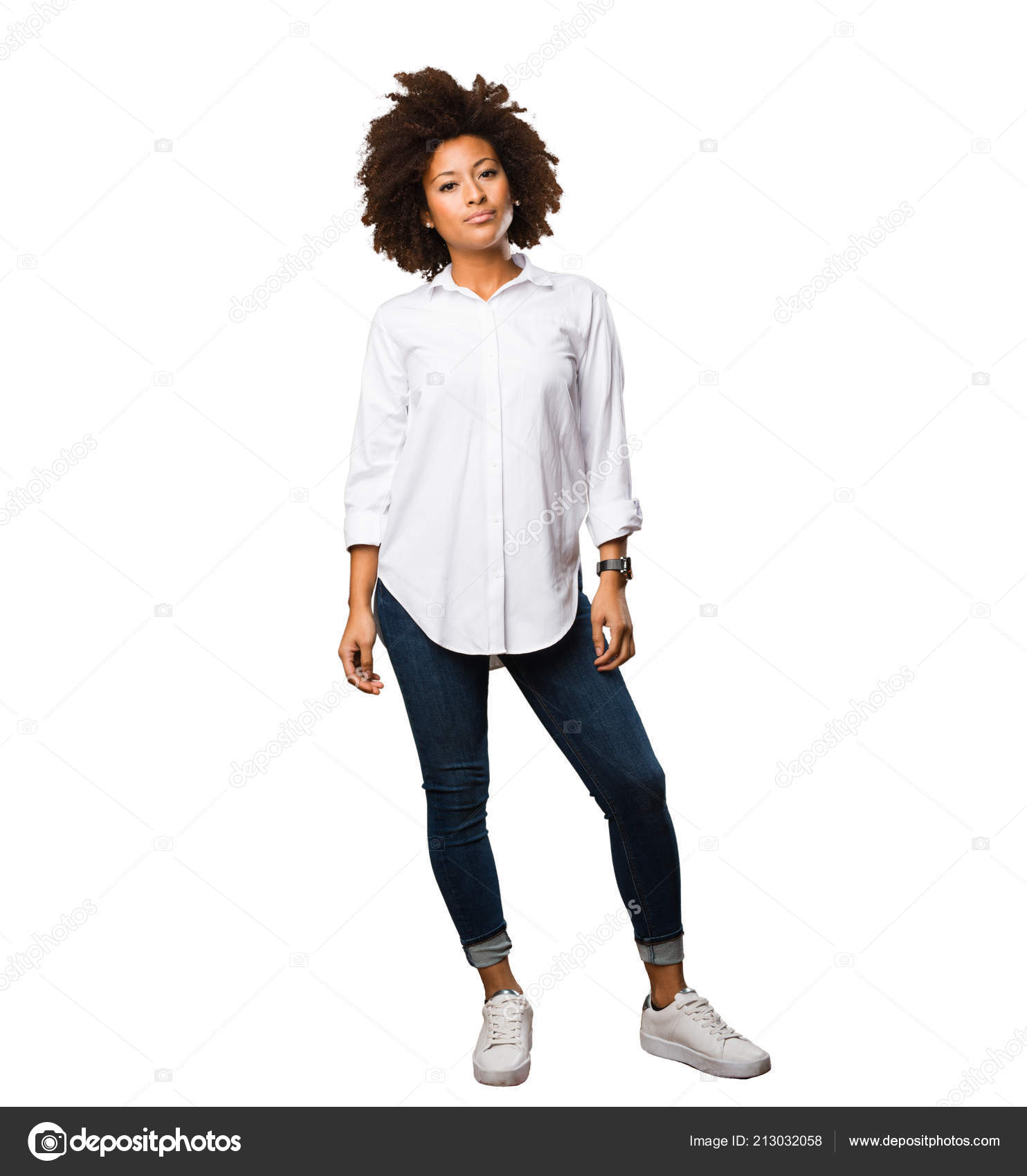 Young Black Woman Standing Full Body Stock Photo by