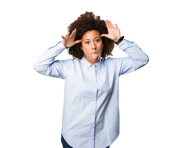 Young Black Woman Showing Tongue — Stock Photo, Image