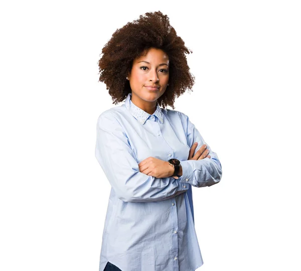 Joven Mujer Negra Cruzando Brazos — Foto de Stock